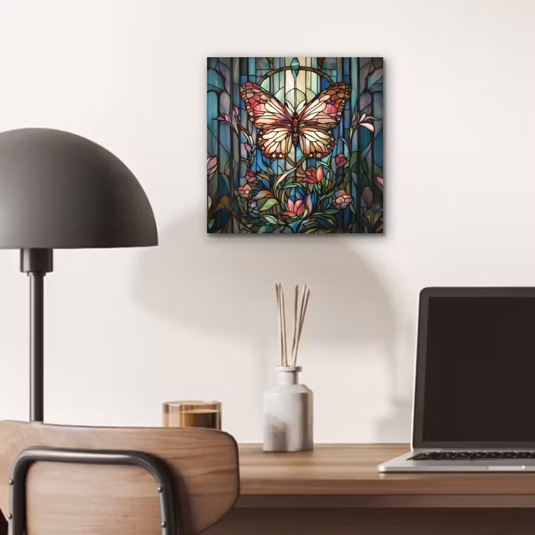 Vlinder - Roze - Bloemen - Bladeren aluminium wit klein -sfeer5