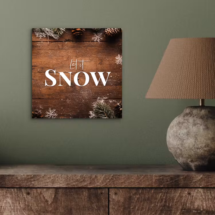 Sneeuw - Houtlook - Quote - Let it snow aluminium wit klein -sfeer2