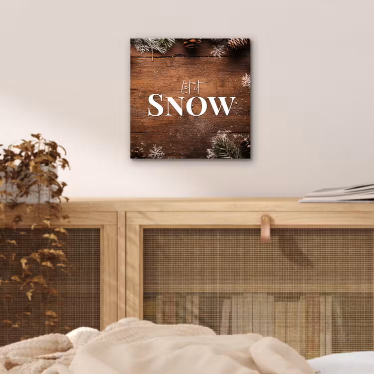 Sneeuw - Houtlook - Quote - Let it snow aluminium wit klein -sfeer3