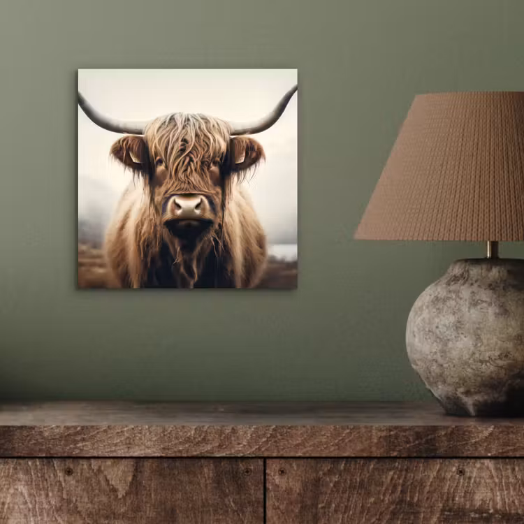 Schotse hooglander - Hoorns - Landschap aluminium wit klein -sfeer2
