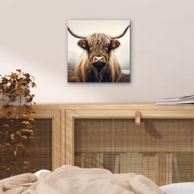 Schotse hooglander - Hoorns - Landschap aluminium wit klein -sfeer3