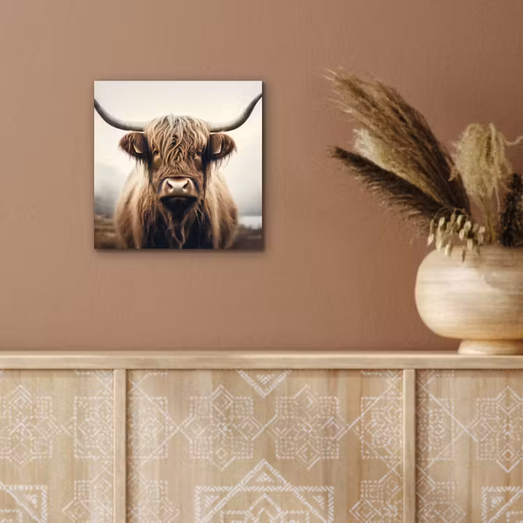 Schotse hooglander - Hoorns - Landschap aluminium wit klein -sfeer4