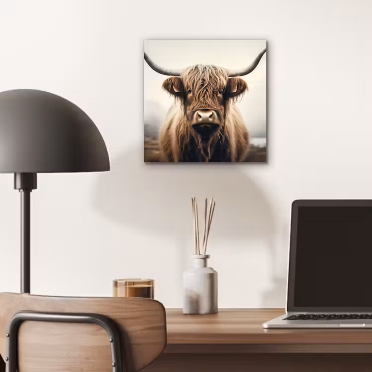 Schotse hooglander - Hoorns - Landschap aluminium wit klein -sfeer5