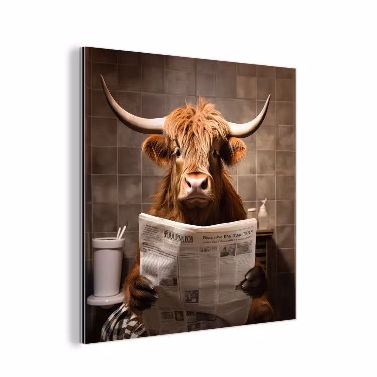 Schotse hooglander - Krant - Toilet aluminium wit klein -3d