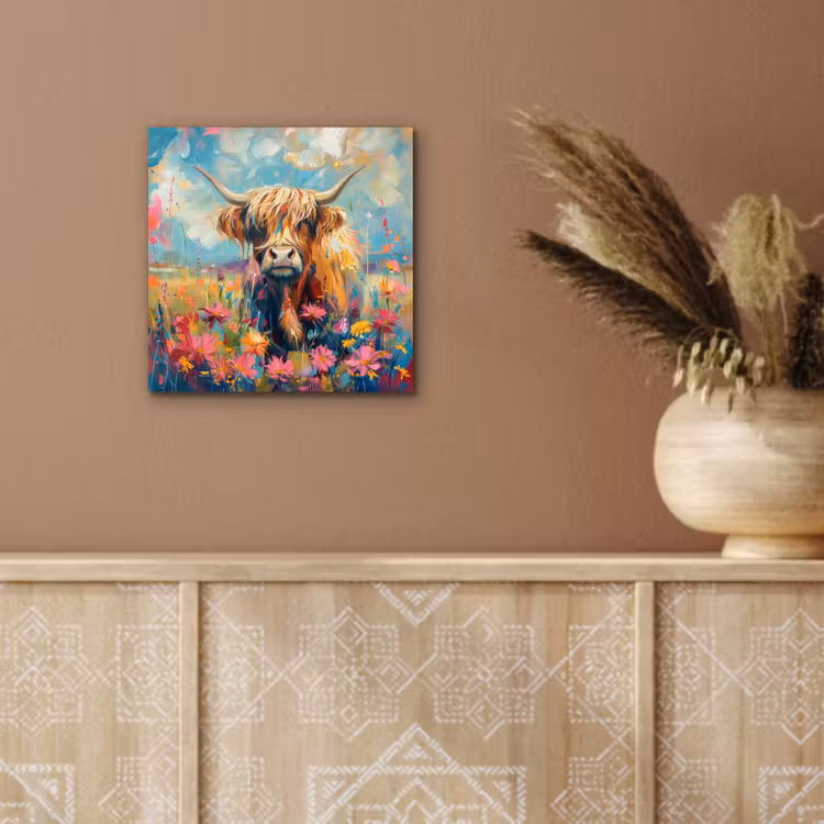 Schotse hooglander - Natuur - Kleurrijk - Bloemen aluminium wit klein -sfeer4