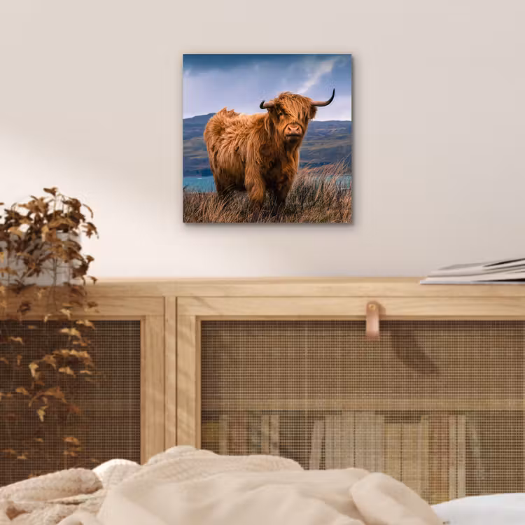 Schotse Hooglander - Berg - Water - Natuur - Koe aluminium wit klein -sfeer3