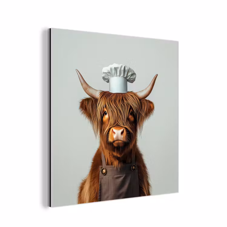 Schotse Hooglander - Bruin - Hoorns - Kokskleding aluminium wit klein -3d