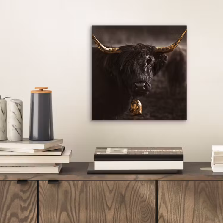 Schotse hooglander - Goud - Koebel - Hoorns - Dieren aluminium wit klein -sfeer1