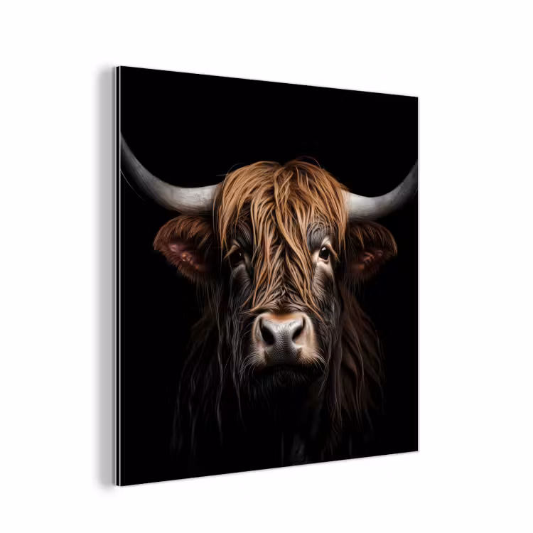 Schotse hooglander - Portret - Zwart - Dier aluminium wit klein -3d