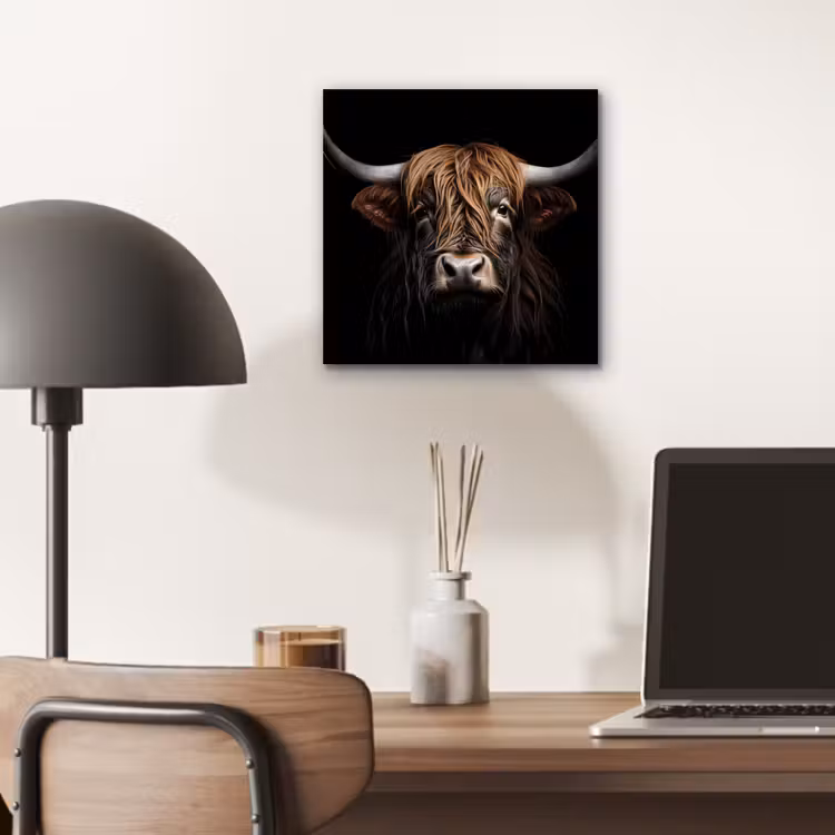 Schotse hooglander - Portret - Zwart - Dier aluminium wit klein -sfeer5