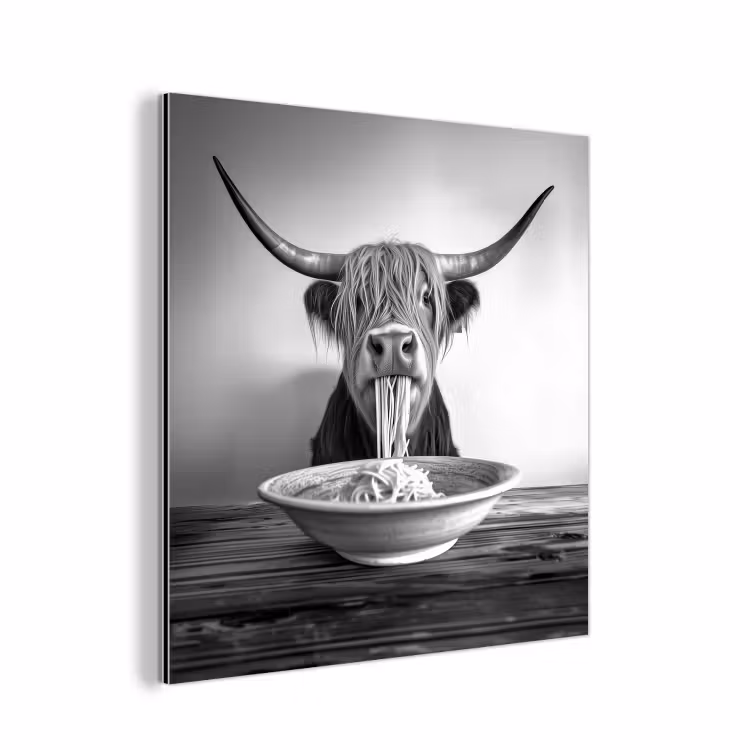 Schotse Hooglander - Spaghetti - Dieren - Zwart wit aluminium wit klein -3d