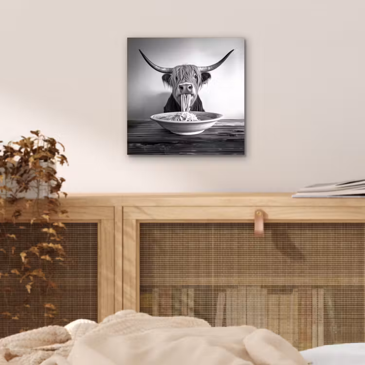 Schotse Hooglander - Spaghetti - Dieren - Zwart wit aluminium wit klein -sfeer3