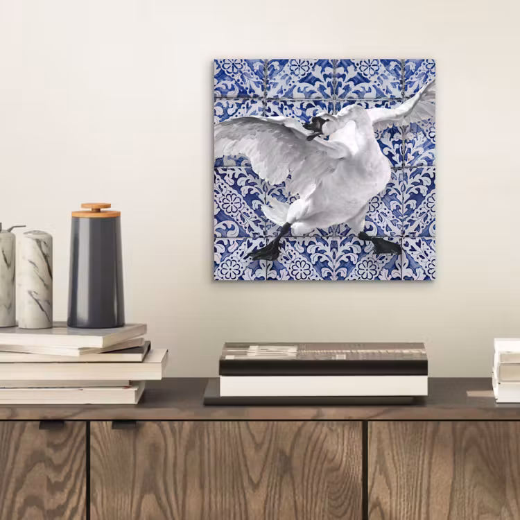 Zwaan - Kunst - Delfts blauw - Schilderij - Oude meesters aluminium wit klein -sfeer1