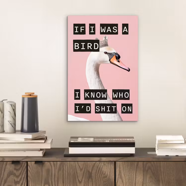 Zwaan - Vogel - Decoratie - Roze aluminium wit klein -sfeer1