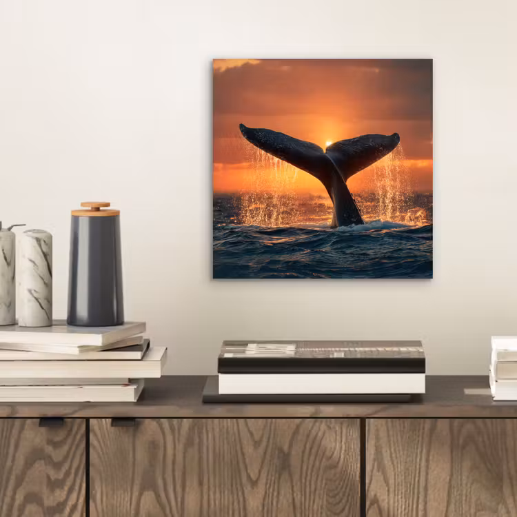 Walvis staart - Water - Zonsondergang aluminium wit klein -sfeer1