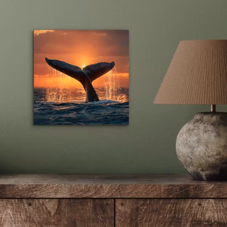 Walvis staart - Water - Zonsondergang aluminium wit klein -sfeer2