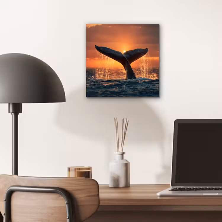 Walvis staart - Water - Zonsondergang aluminium wit klein -sfeer5