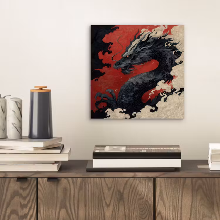 Zwarte draak - Rookwolken - Rood aluminium wit klein -sfeer1