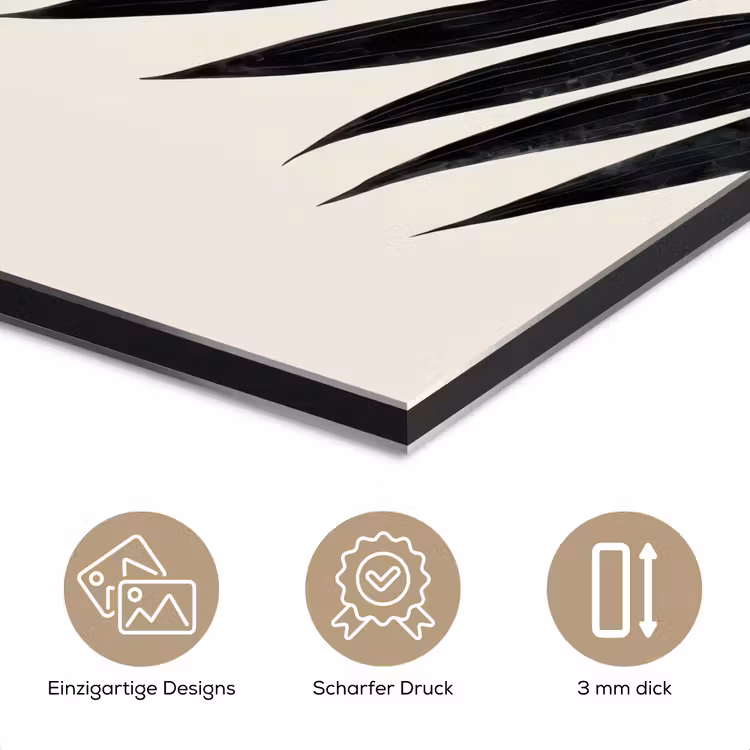 Zwart palmblad - Gouden cirkel - Beige achtergrond aluminium wit klein -closeup_DE
