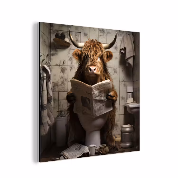 Schotse hooglander - Toilet - Krant - Badkamer aluminium wit klein -3d
