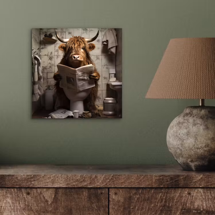 Schotse hooglander - Toilet - Krant - Badkamer aluminium wit klein -sfeer2
