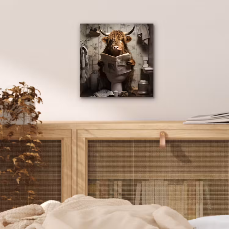 Schotse hooglander - Toilet - Krant - Badkamer aluminium wit klein -sfeer3