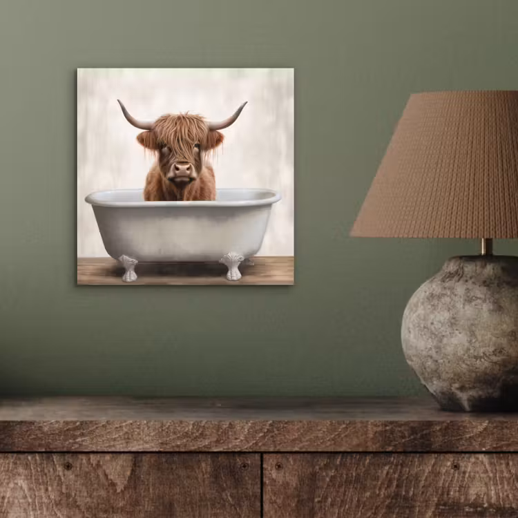 Schotse hooglander - Bad - Badkamer - Badkuip - Bruin - Horens aluminium wit klein -sfeer2