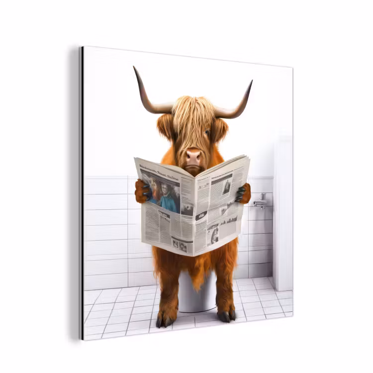 Schotse hooglander - Krant - Toilet - WC - Wit - Koe aluminium wit klein -3d
