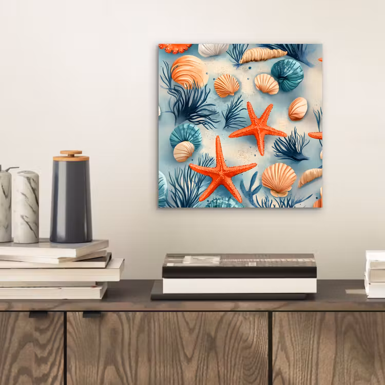Zeesterren - Schelpen - Illustratie - Zand aluminium wit klein -sfeer1