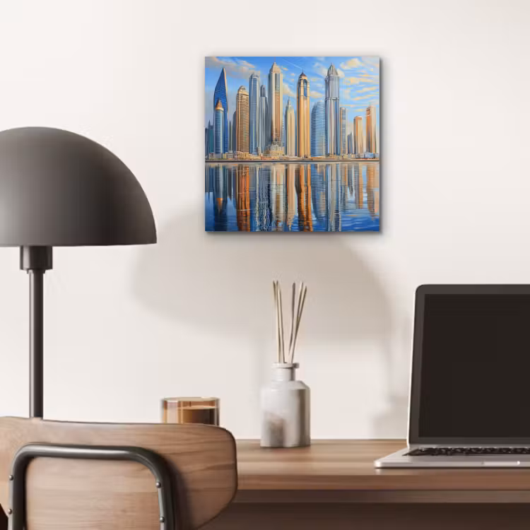 Skyline - Wolkenkrabbers - Water - Blauw aluminium wit klein -sfeer5
