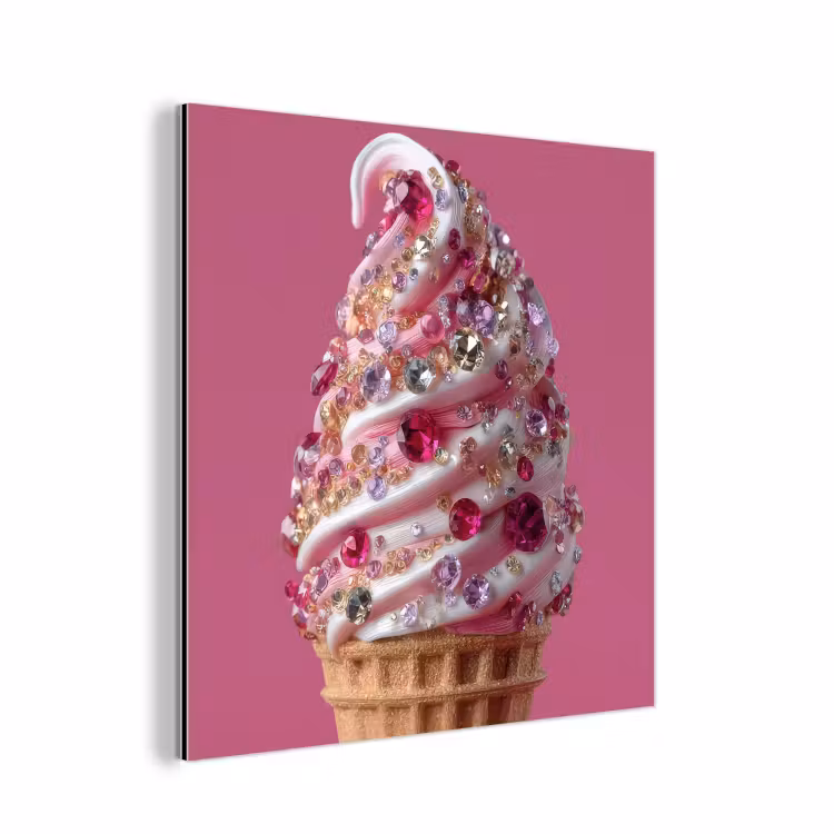 Softijs - Edelstenen - Roze - Hoorntje aluminium wit klein -3d