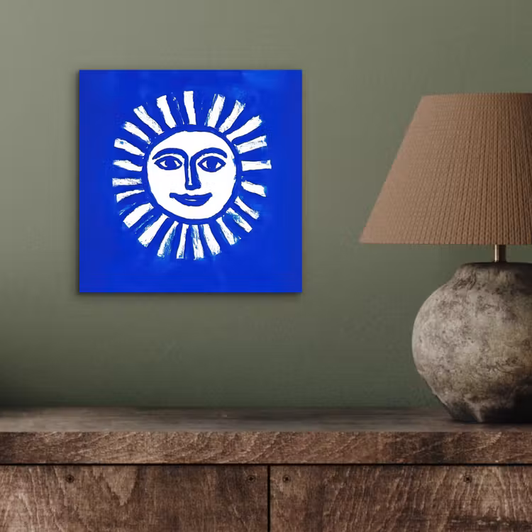 Zon - Gezicht - Penseelstructuur - Blauw aluminium wit klein -sfeer2