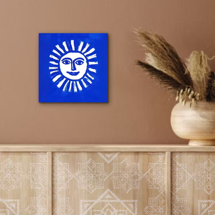 Zon - Gezicht - Penseelstructuur - Blauw aluminium wit klein -sfeer4