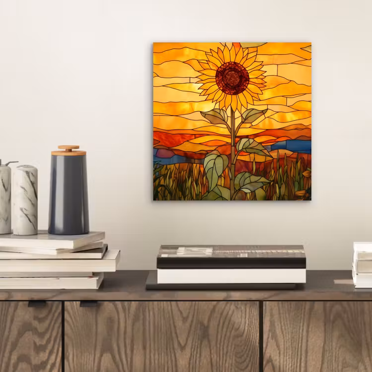 Zonnebloem - Mozaïek - Zonsondergang - Geel aluminium wit klein -sfeer1