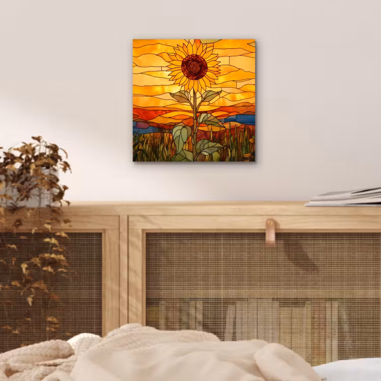 Zonnebloem - Mozaïek - Zonsondergang - Geel aluminium wit klein -sfeer3
