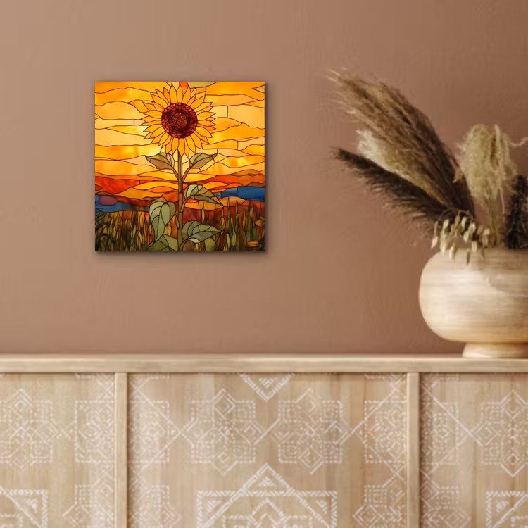 Zonnebloem - Mozaïek - Zonsondergang - Geel aluminium wit klein -sfeer4