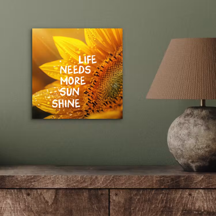 Zonnebloem - Close up - Geel - Quote aluminium wit klein -sfeer2