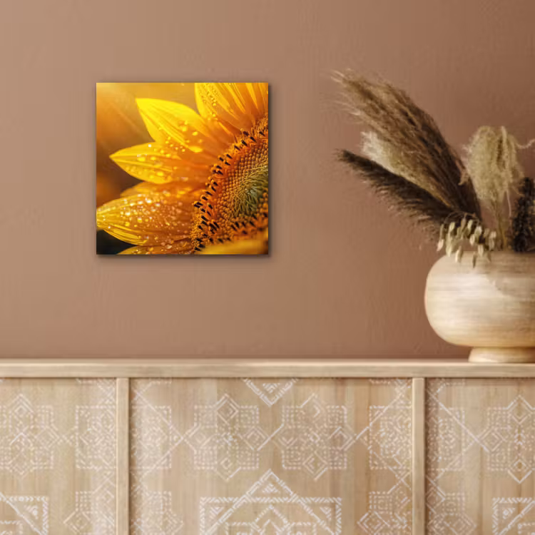 Zonnebloem - Dauwdruppels - Geel - Zonlicht aluminium wit klein -sfeer4