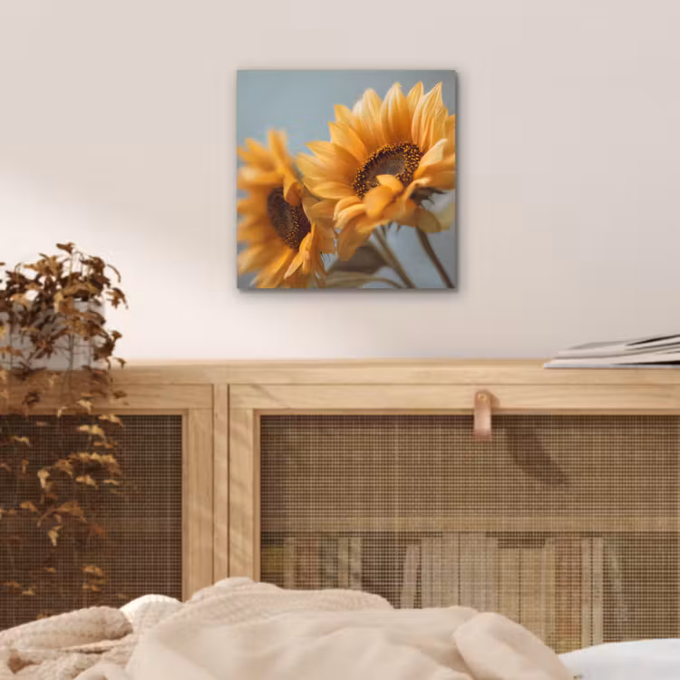 Zonnebloemen - Geel - Wazig aluminium wit klein -sfeer3