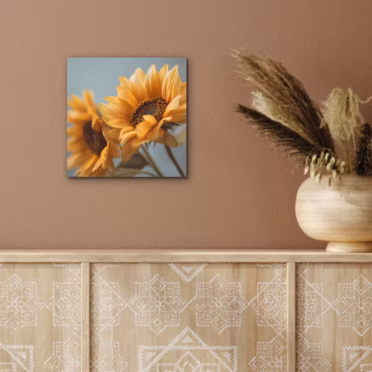 Zonnebloemen - Geel - Wazig aluminium wit klein -sfeer4