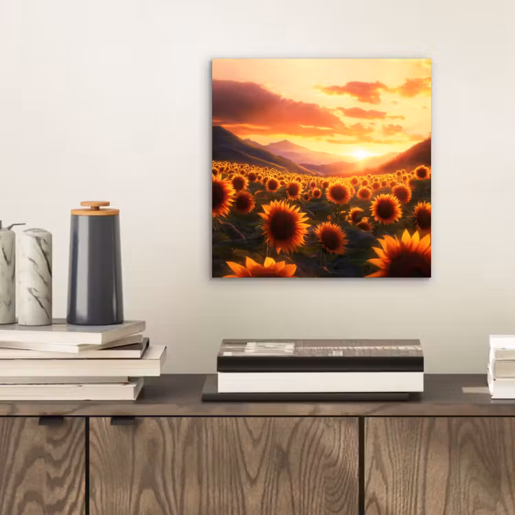 Zonnebloemen - Zonsondergang - Landschap aluminium wit klein -sfeer1