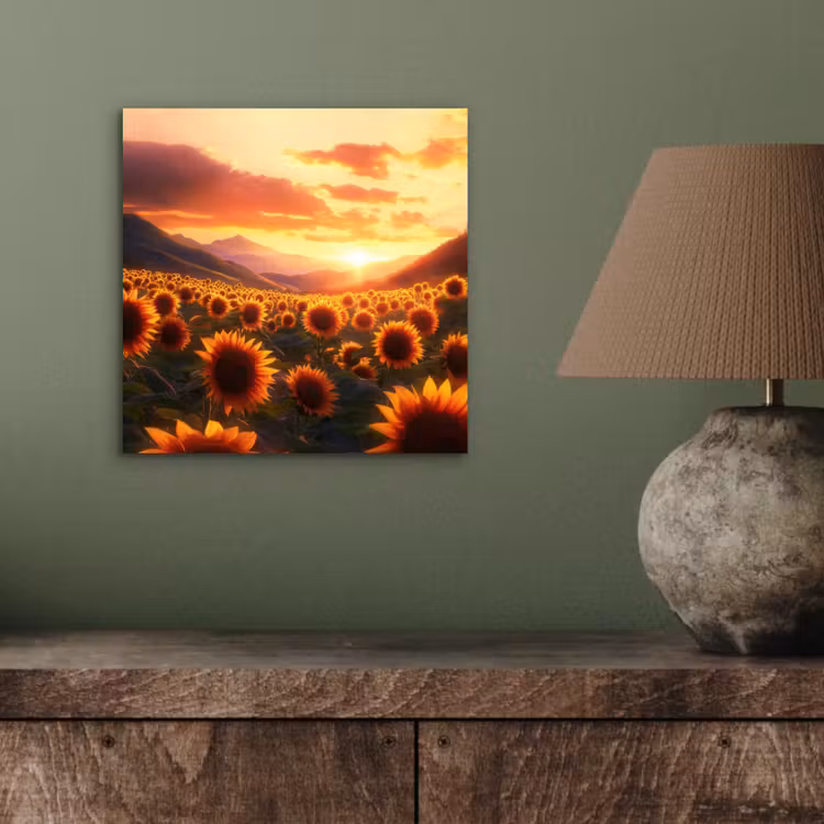 Zonnebloemen - Zonsondergang - Landschap aluminium wit klein -sfeer2