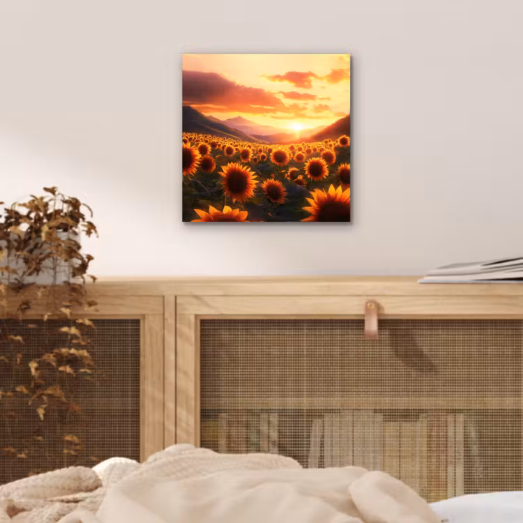 Zonnebloemen - Zonsondergang - Landschap aluminium wit klein -sfeer3