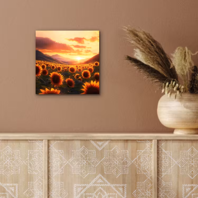 Zonnebloemen - Zonsondergang - Landschap aluminium wit klein -sfeer4