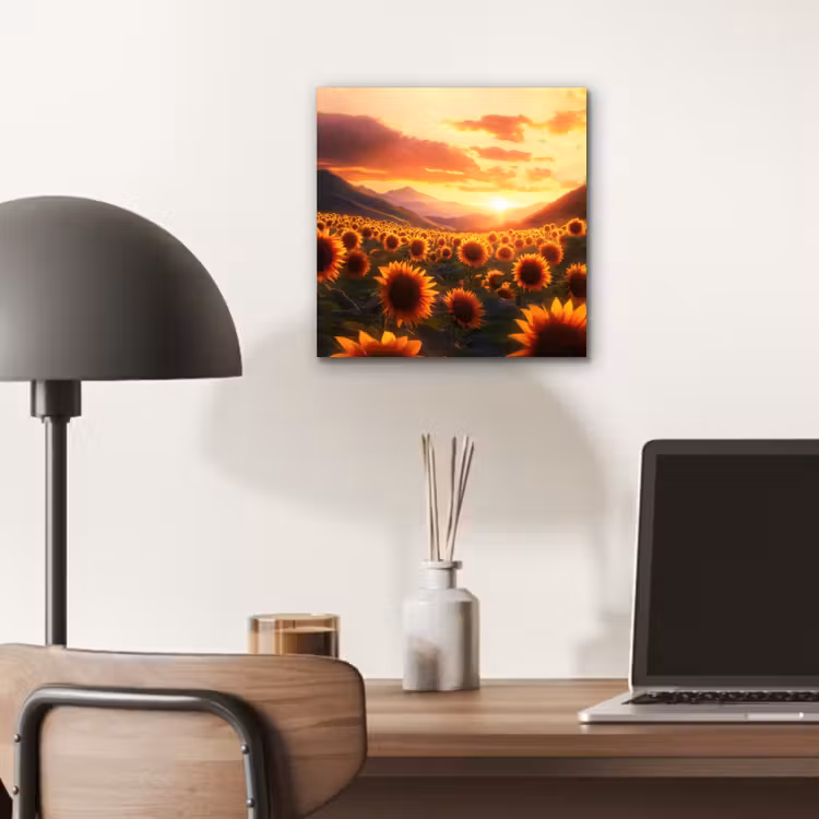 Zonnebloemen - Zonsondergang - Landschap aluminium wit klein -sfeer5