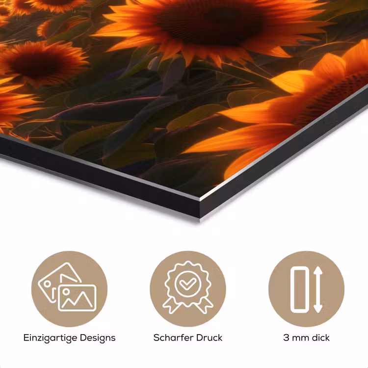 Zonnebloemen - Zonsondergang - Landschap aluminium wit klein -closeup_DE