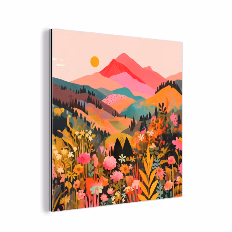 Zonsondergang - Bergvallei - Contrast aluminium wit klein -3d