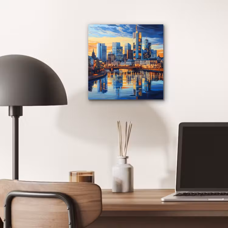 Zonsondergang Frankfurt - Stad - Skyline - Water aluminium wit klein -sfeer5