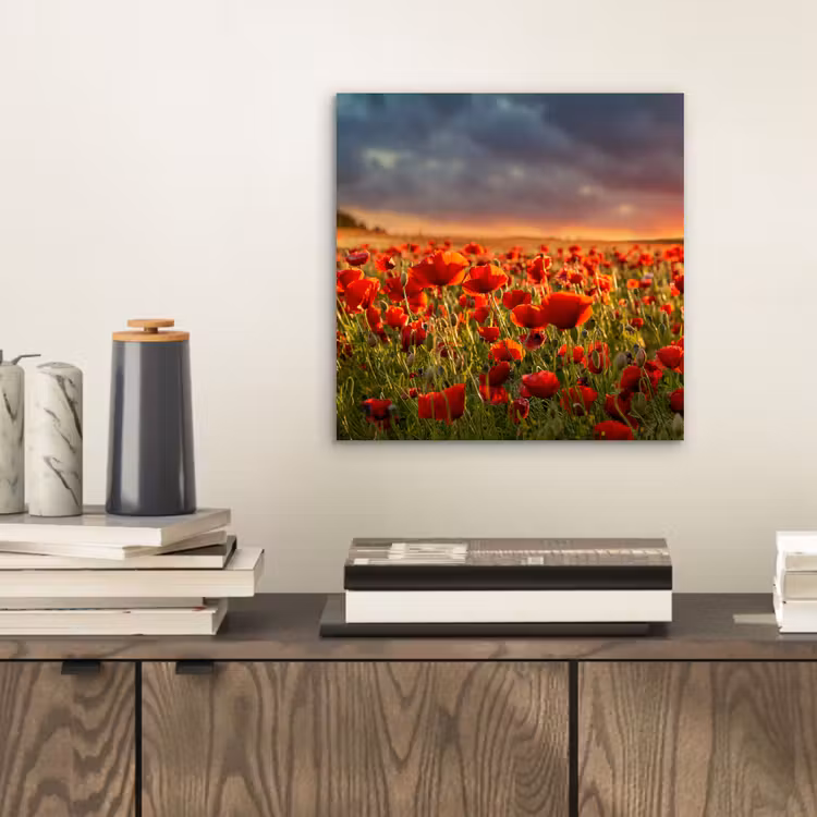 Zonsondergang - Klaprozen - Rood - Bloemen - Veld - Natuur aluminium wit klein -sfeer1