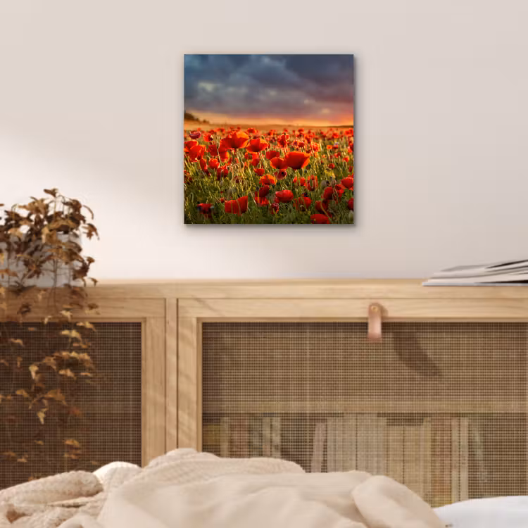 Zonsondergang - Klaprozen - Rood - Bloemen - Veld - Natuur aluminium wit klein -sfeer3